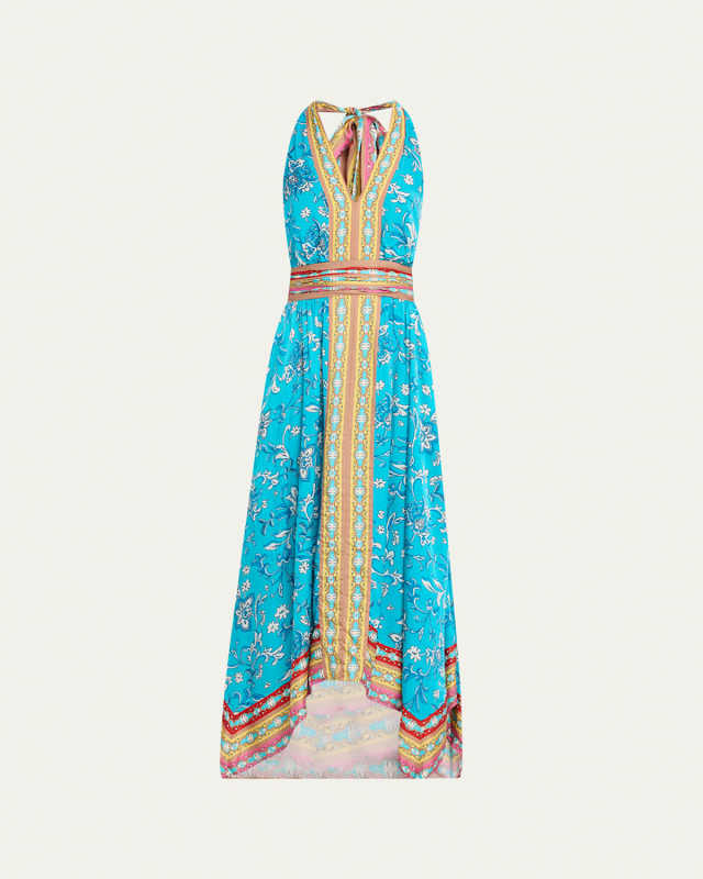 Georgina Backless Handkerchief-Hem Midi Dress